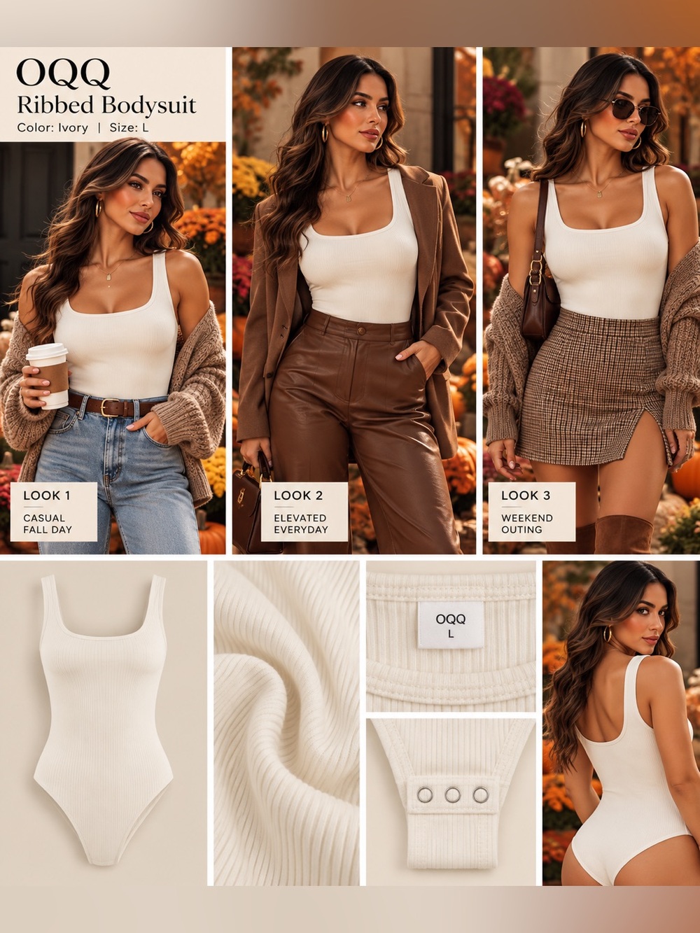 OQQ ribbed body suit L